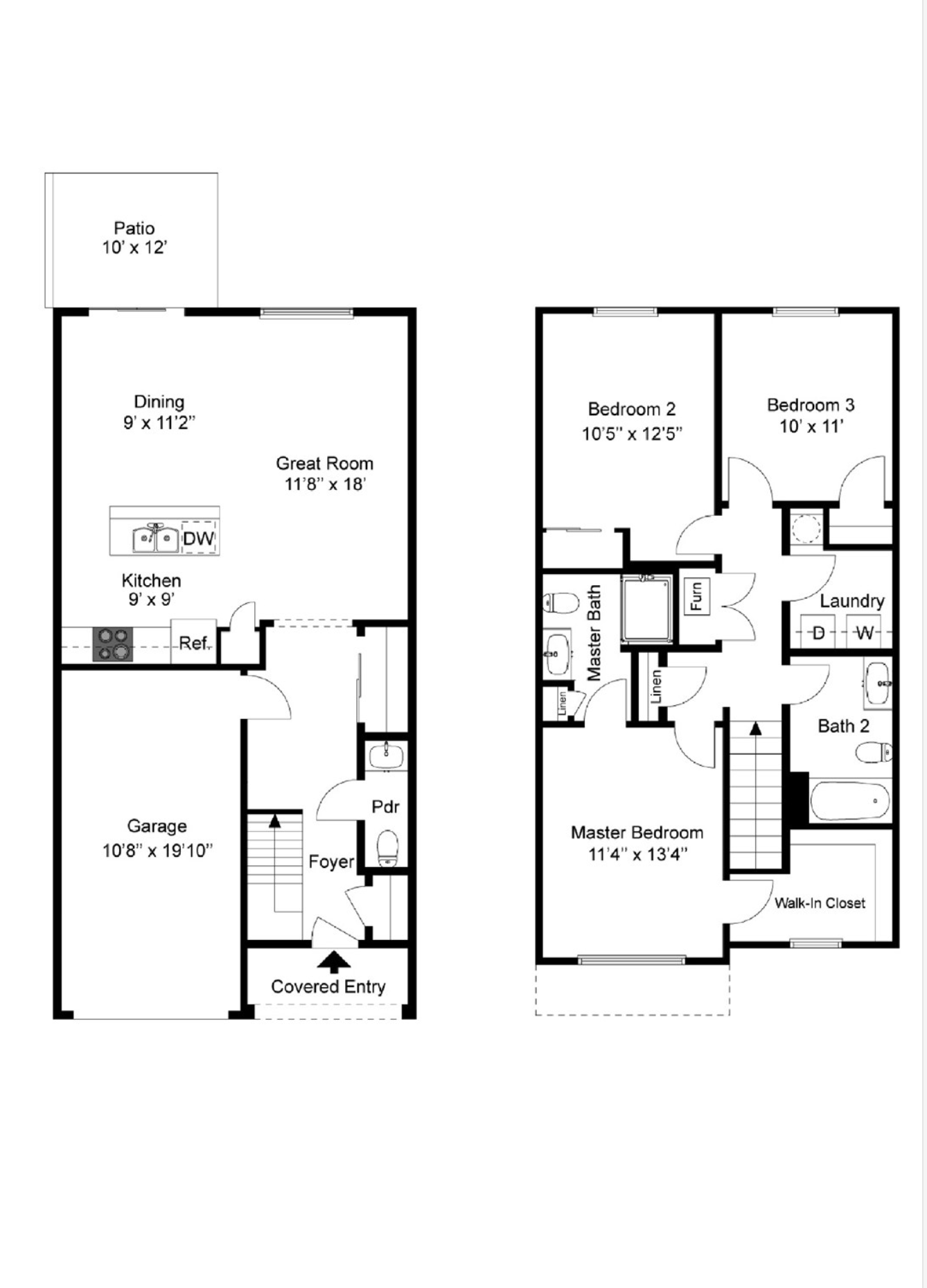 Floor plan for 3 beds, 2.5 baths, 1395 sqft